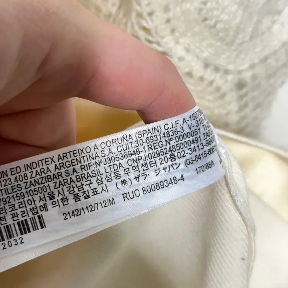ZARA Combination Crochet Knit Corset Puff Shoulder Top Ivory Cream {F53}
